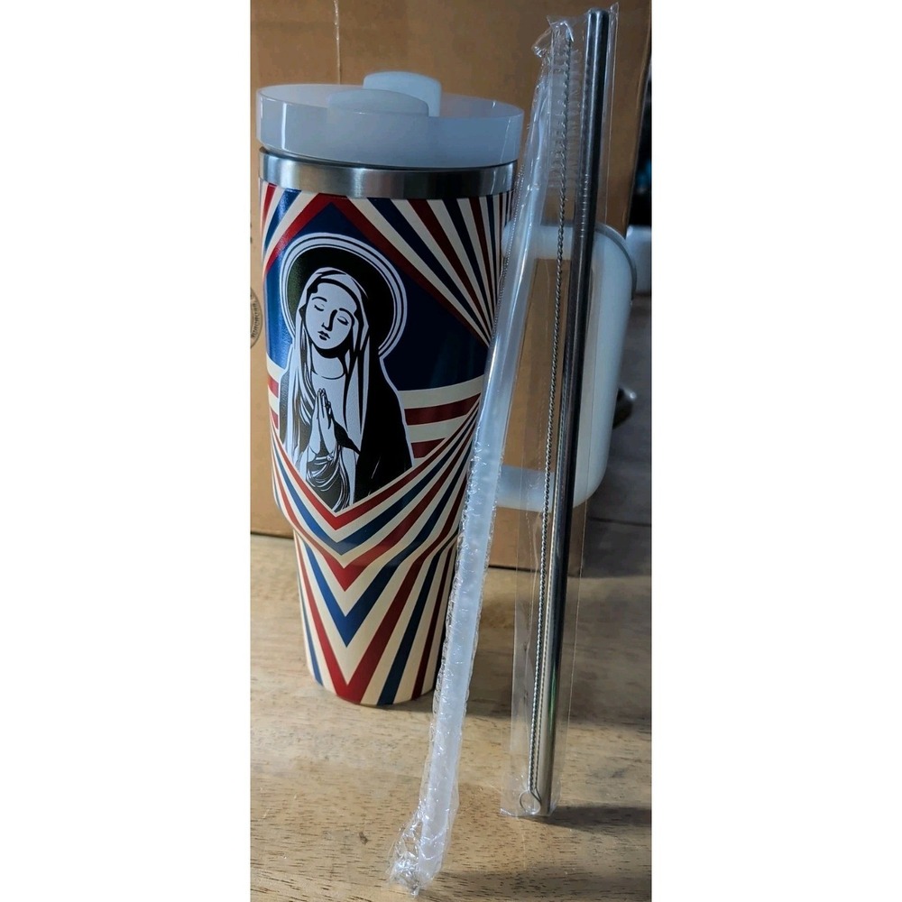 Stanley Style Virgin Mary Statue Of Liberty Tumbler 40‎ Ounce With 2 Straws